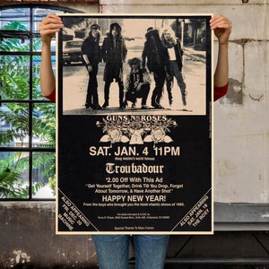 Guns N' Roses 1986 Troubadour - Póster de concierto vintage