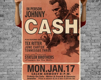 Johnny Cash original reproduction concert poster 1966 at the Salem Armor, oregon