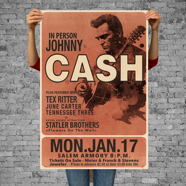 Johnny Cash original Reproduktion Konzertplakat 1966 im Salem Armour, oregon