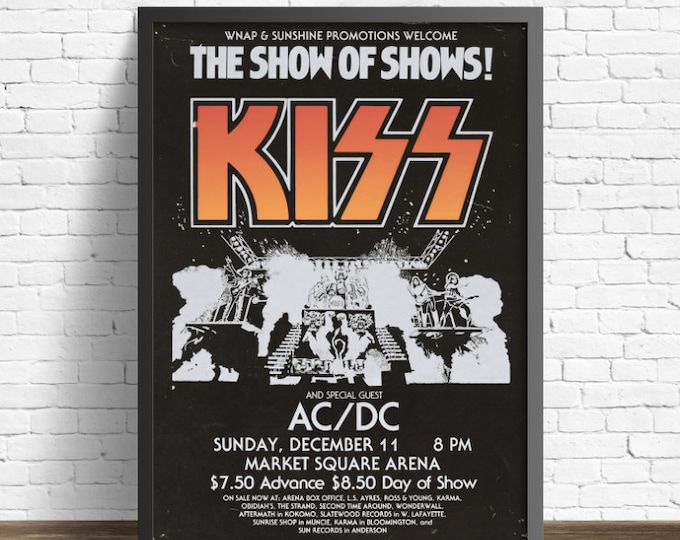 KISS 1977 Tour POSTER with ACDC - Vintage Concert Poster