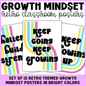 Retro Growth Mindset Classroom Posters | Bright Colors Motivational Posters