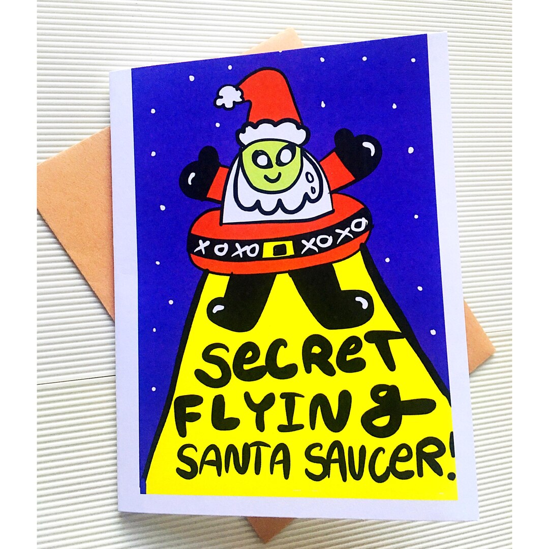 Funny Alien Santa UFO Christmas Card, Sci-fi Pun - Etsy