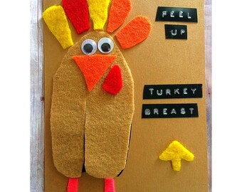 Feel Up Turkey Breast, popup card, boob card, happy turkey day, breast card, saggy boob card, rude cards, funny thanksgiving card, pun cards
