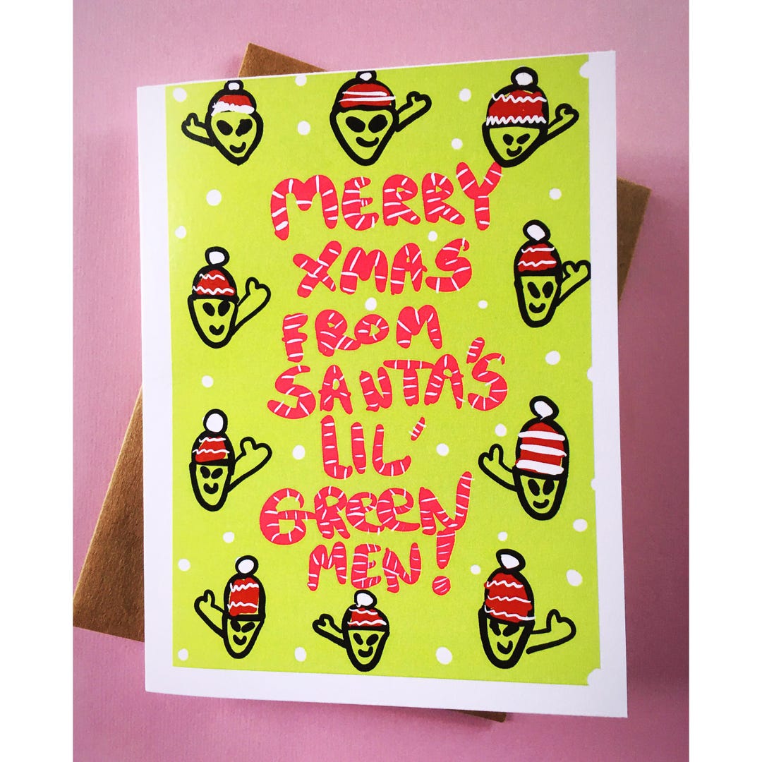 Funny Alien Christmas Card, Santa's Lil Green Men - Etsy