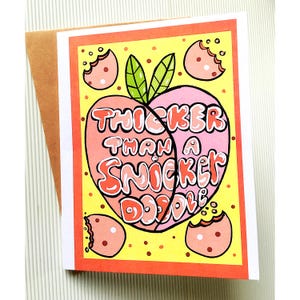 Thicker than a Snickerdoodle! Peach Butt Card. Cheeky Birthday for girlfriend, wife, boyfriend, hubby, sexy, booty, ass, butt, pun, spank me