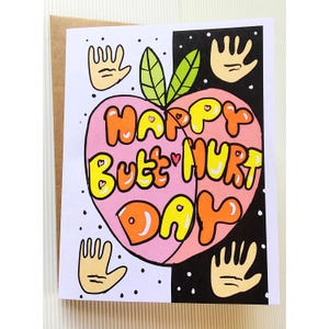 Happy Butt-Hurt Day bday card Peach Butt Card. Cheeky Birthday for girlfriend, wife, boyfriend, hubby, sexy, booty, ass, butt, pun, spank me