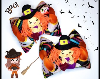 Halloween Hairbow, Halloween Little Witch Hairbow, Big Hairbow, Boutique Hairbow, Orange Hairbow