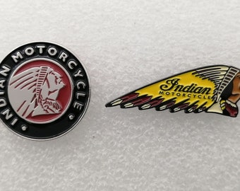 Spilla smaltata vintage con motocicletta indiana - Logo rotondo o testa di capo - Distintivo da bavero in metallo