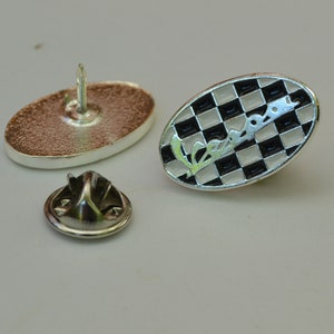 Vespa Classic Syle Oval Pin Black/White or Red/white Check Design (max.dim 22mm)  - Enamel Metal Lapel Pin Badge MC