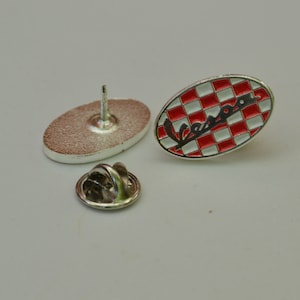 Vespa Classic Syle Oval Pin Red/White Check Design (max.dim 22mm)  - Enamel Metal Lapel Pin Badge MC