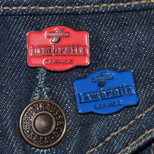 Lambretta Classic Service Sign Pin  - Blue or Red (dim 22mm)  - Enamel Metal Lapel Pin Badge MC
