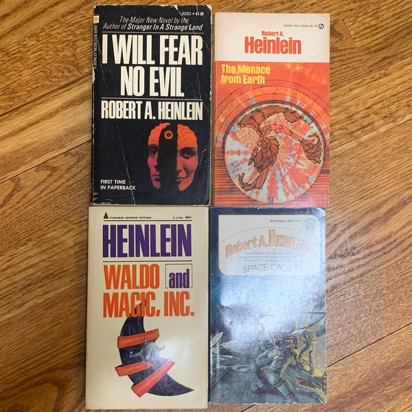 Lot of 4, Vintage Book - Robert A. Heinlein, I Will Fear No Evil, the Menage from Earth, Waldo and Magic, Inc., Space Cadet, Sci-Fi