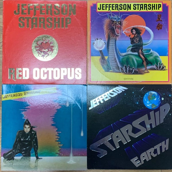 Lot of 4, Vintage Vinyl - Jefferson Starship, Red Octopus, Spitfire, Modern Times, Earth, Grace Slick, Paul Kantner