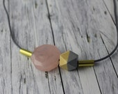 geometric chain wooden balls rose quartz grey pink
