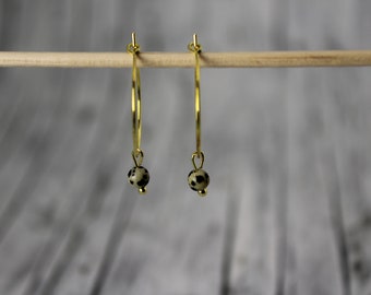 Earrings hoop earrings gold Dalmatian jasper, speckled, boho