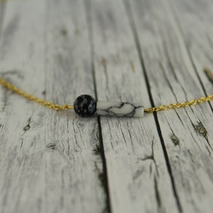 short necklace with howlite and snowflake obsidian white black gold mixed image 1