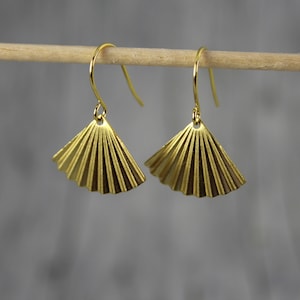 geometric earrings brass fans gold 20s Art Deco