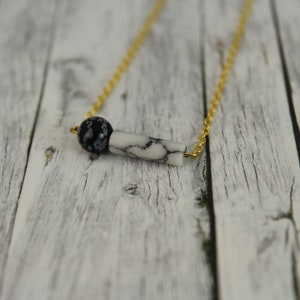 short necklace with howlite and snowflake obsidian white black gold mixed image 5