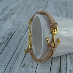 Lässiges Anker Armband beige / gold maritim Bild 1