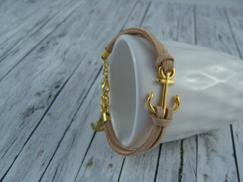 Lässiges Anker Armband beige / gold maritim Bild 1