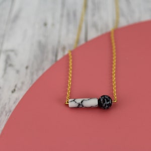 short necklace with howlite and snowflake obsidian white black gold mixed image 6