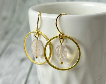 Geo - earrings circle gold plated gold white transparent agate faceted noble elegant