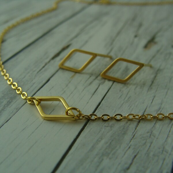 Geometrischer Schmuck: Raute Ohrstecker / Kette