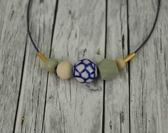 geometric chain wooden balls ceramic blue mint ceramic bead wooden beads
