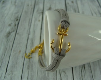 Lässiges Anker - Armband grau / gold maritim