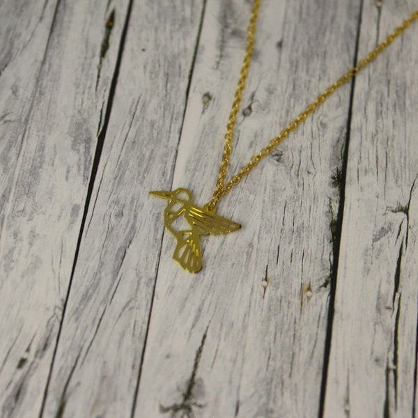 Minimalistische Kette: Origami Kolibri gold Set