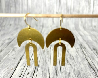 geometric earrings graphic half moon boho gold brass horseshoe arch