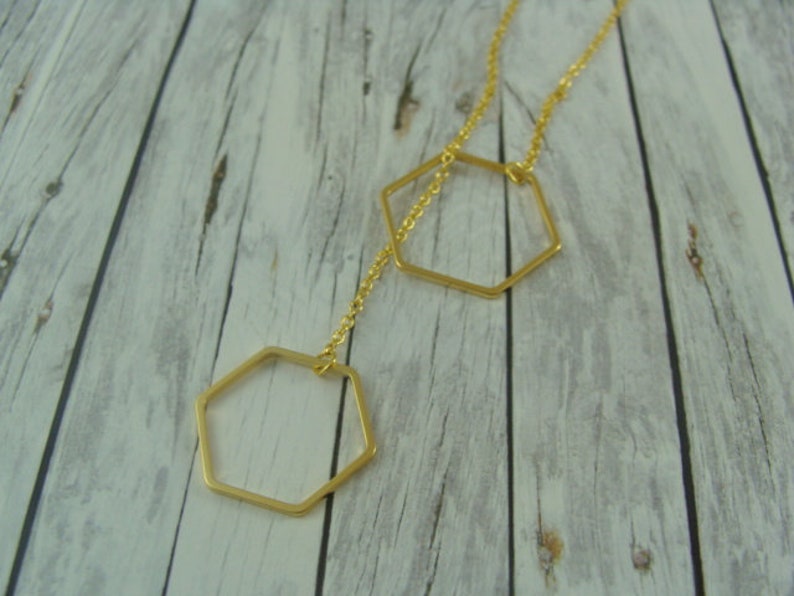 lange Kette Geometrie Sechsecke Zwillinge gold Bild 2