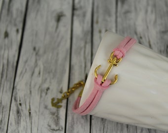 Lässiges Anker - Armband rosa / gold maritim