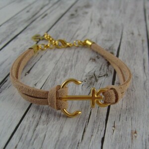 Lässiges Anker Armband beige / gold maritim Bild 2