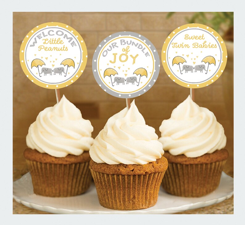 Twin Elephant Baby Shower Cupcake Toppers Etsy