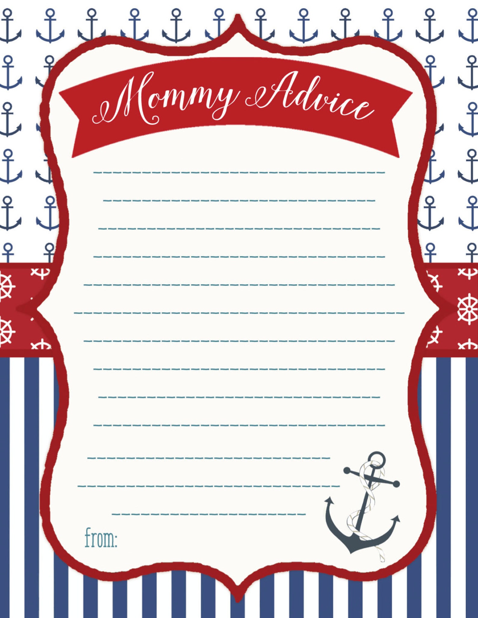 Baby Shower Mommy Advice Cards Nautical Etsy