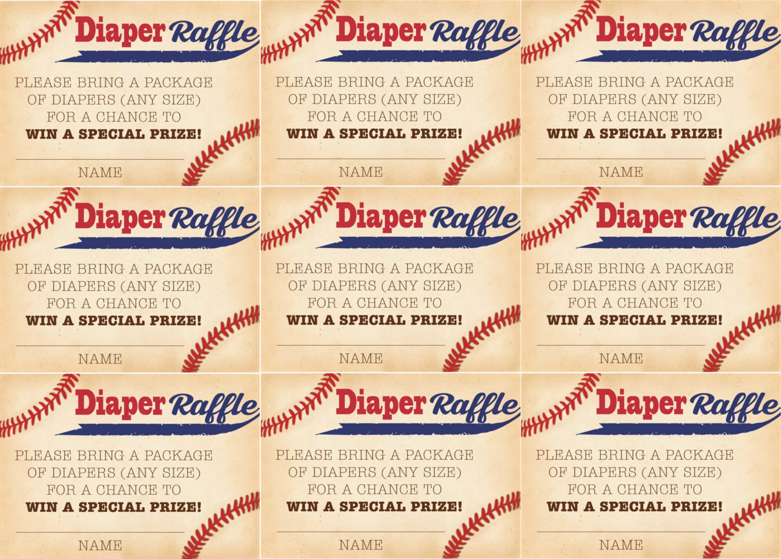 Baseball Raffle Card Baseball Diaper Raffle Card - Etsy