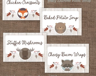 Woodland Animals Baby Shower Food Tent Cards