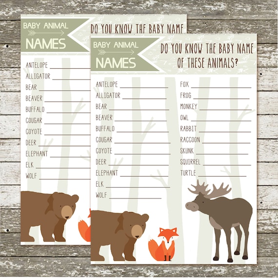 Woods Baby Animal Name Game Etsy Woods Baby Animal Name Game Etsy