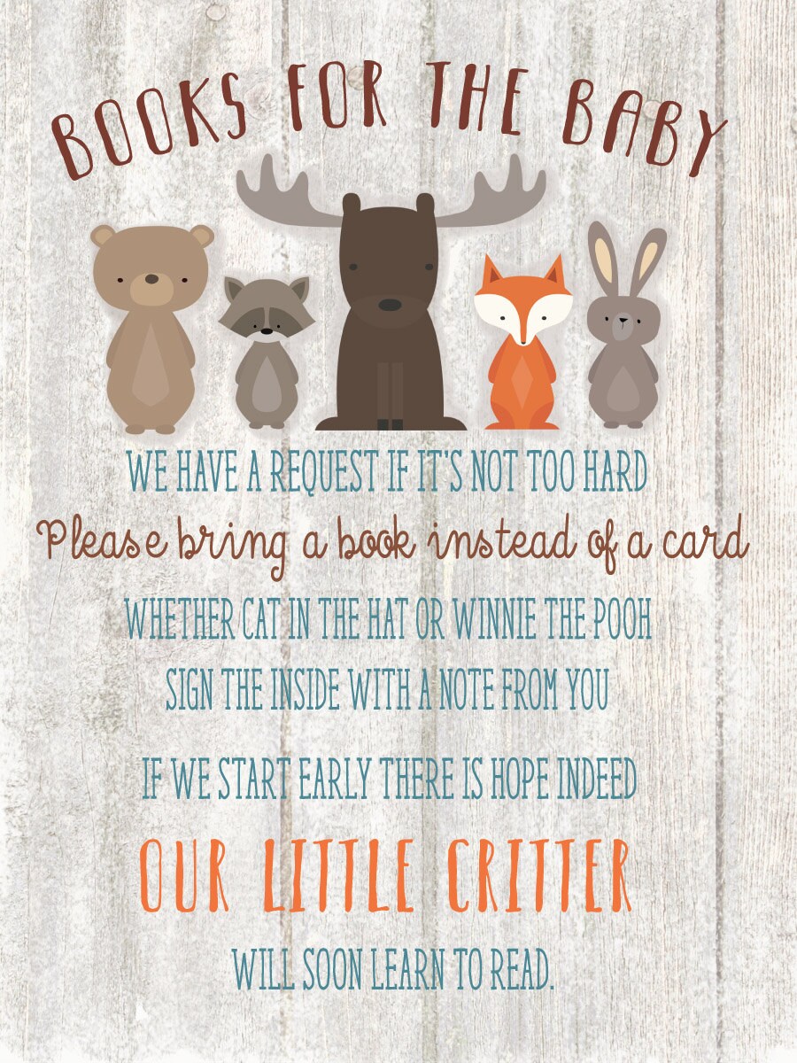 Woodland Animal Baby Shower Book Card Insert Etsy
