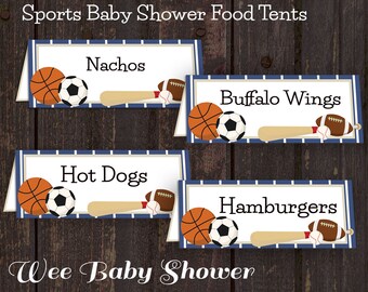 Sports Themed Baby Shower Blank Food Tent Cards