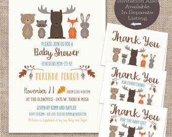 Baby Shower Thank You Cards, Woodland Animal Thank You
