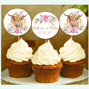 Baby Shower Favors, Boho Cow, Cupcake Topper, Party Favor, Cupcake