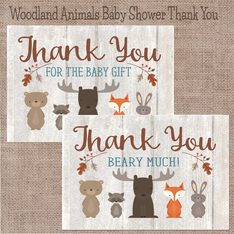Baby Shower Thank You Cards Woodland Animal Whitewash