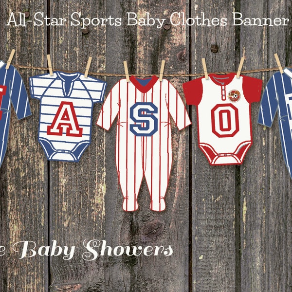 Sports All-Star Baby Shower Baby Clothes Banner, Digital Download, You print and save