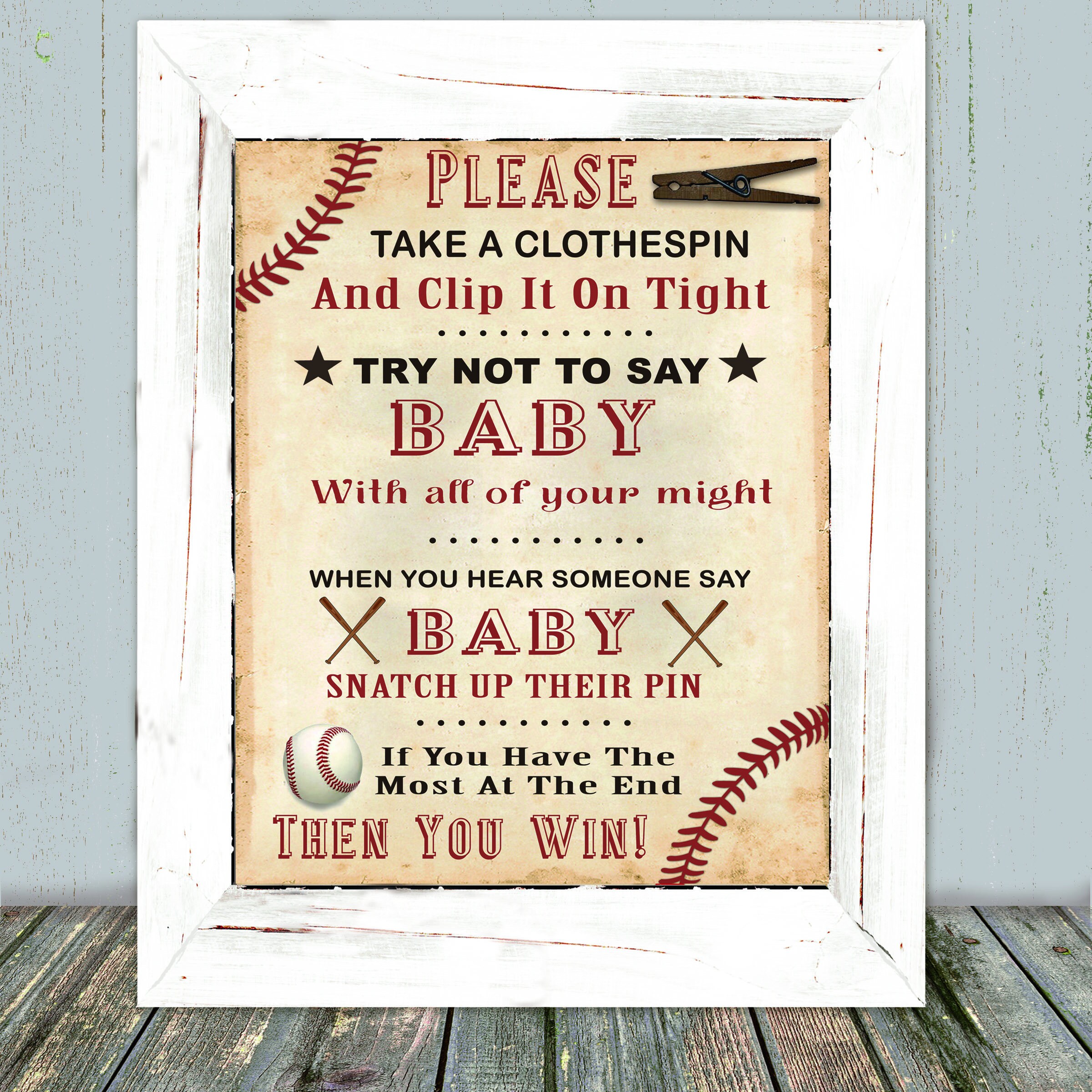Baseball Don't Say Baby Clothespin Game Sign Etsy