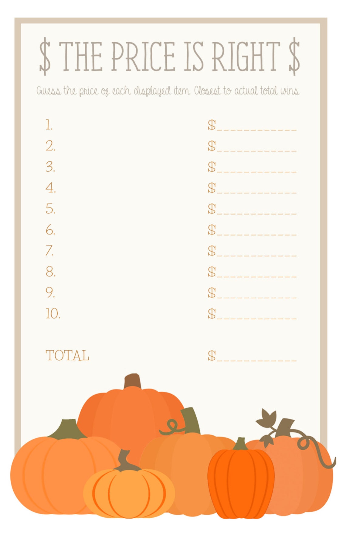 Pumpkin Baby Shower Games Price is Right Etsy