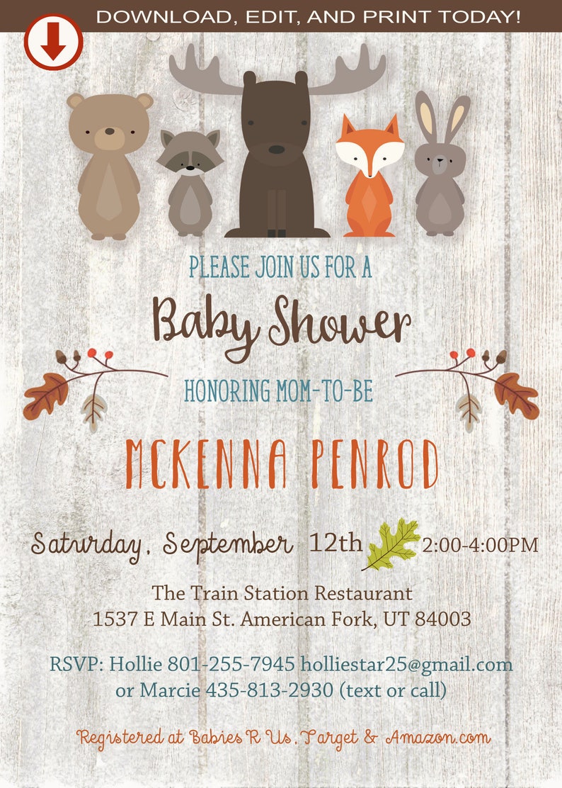 Instant Download Editable Woodland Baby Shower Invitation Etsy