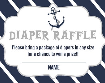 Nautical Baby Shower Diaper Raffle, Navy and White Nautical