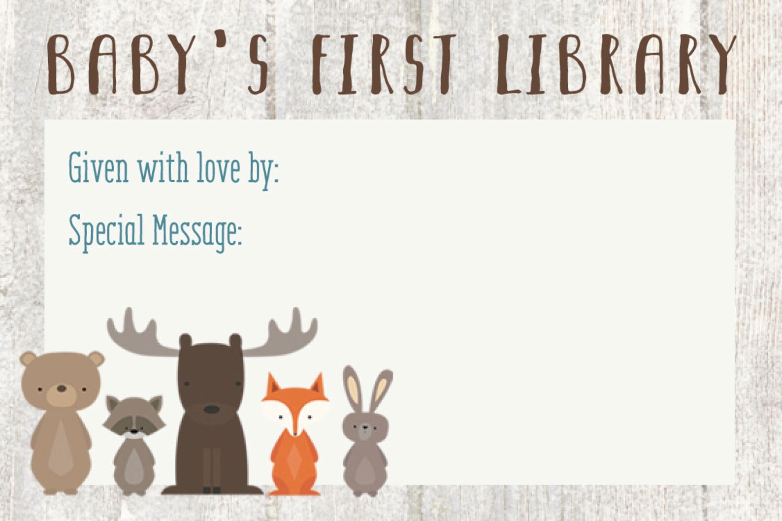 Baby Shower Decorations Woodland Animal Bookplate Etsy